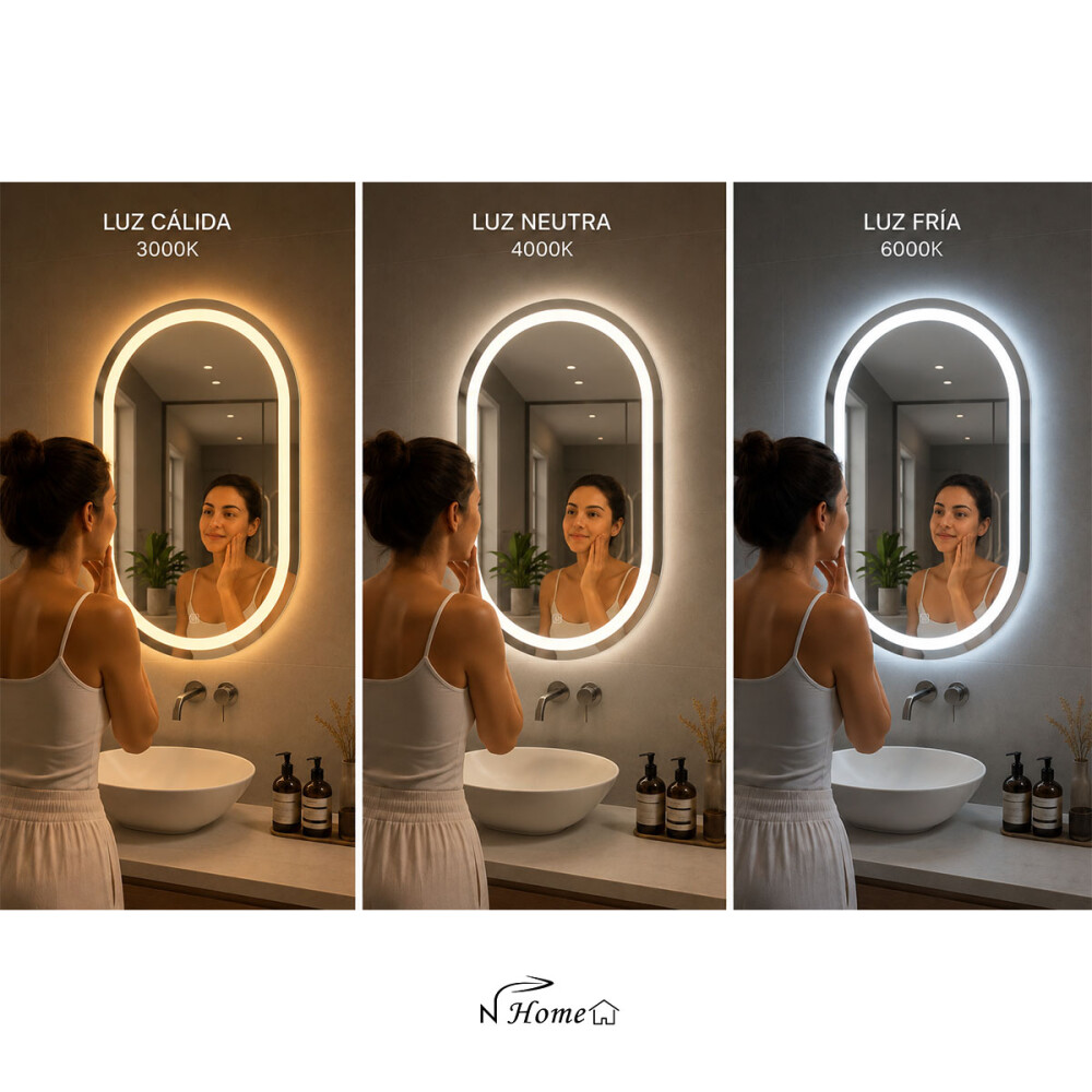 Espejo De Baño Con Luz Led 3 Tonos Ovalado Espejo De Baño Con Luz Led 3 Tonos Ovalado