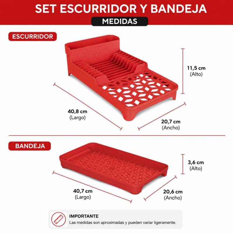 Escurridor con bandeja ROJO