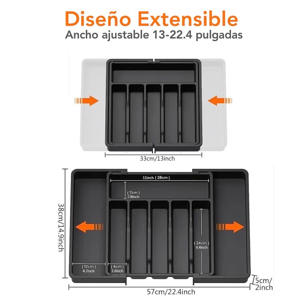 Organizador de Cubiertos Extensible Cajon Utensilios Cubertero IMBACK Negro Organizador de Cubiertos Extensible Cajon Utensilios Cubertero IMBACK Negro