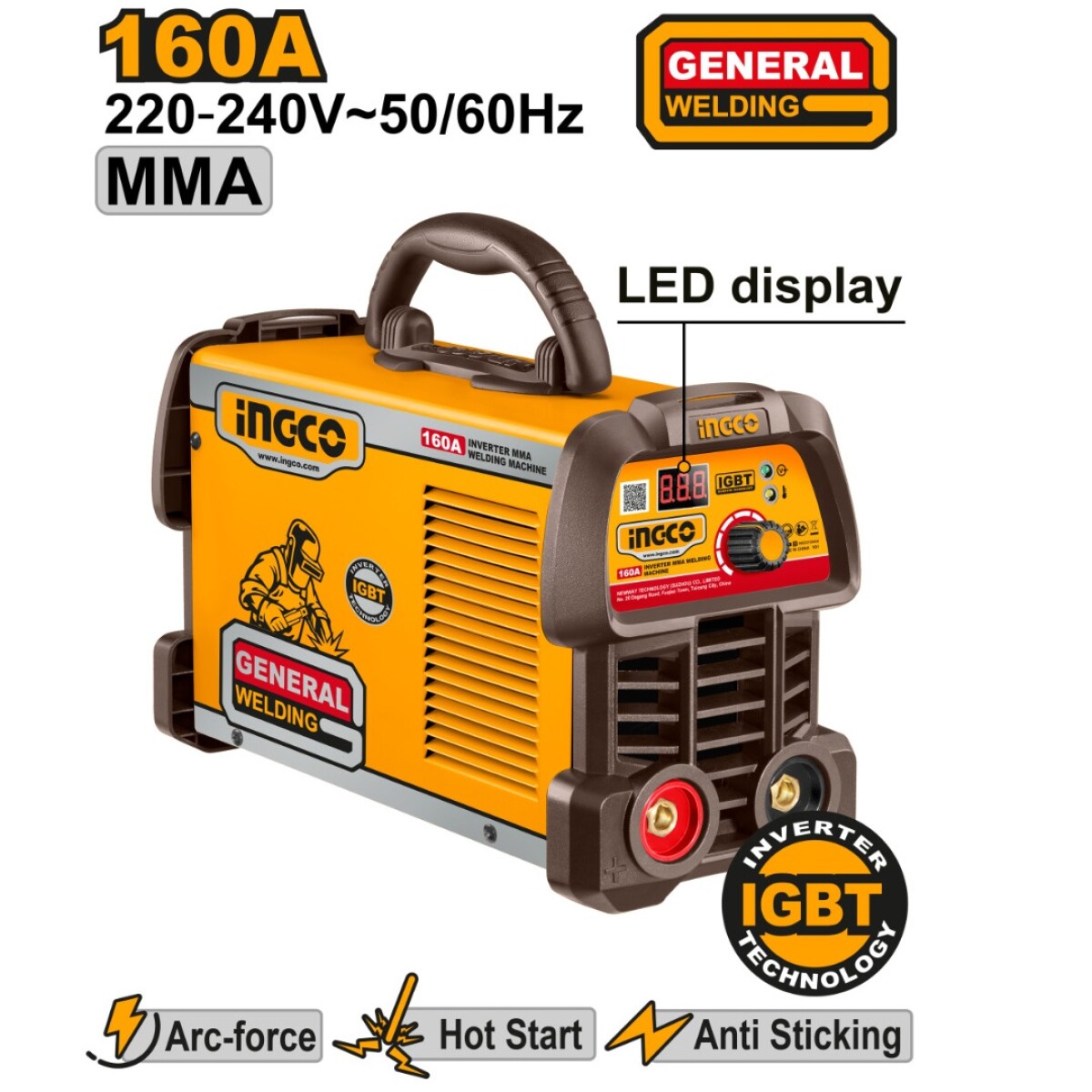 SOLDADORA INVERTER INGCO MMA 160A 220-240V LED IGBT 