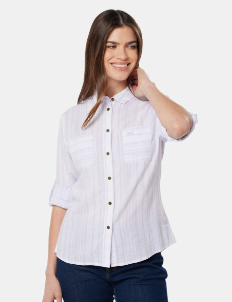 CAMISA DE LINO RAYADA Lila