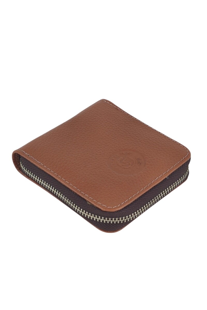 Billetera de Cuero Genuino con Cierre Perimetral Tostado