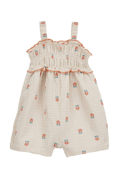 Monito corto de algodón, fruncido en el pecho, diseño floral Sin color