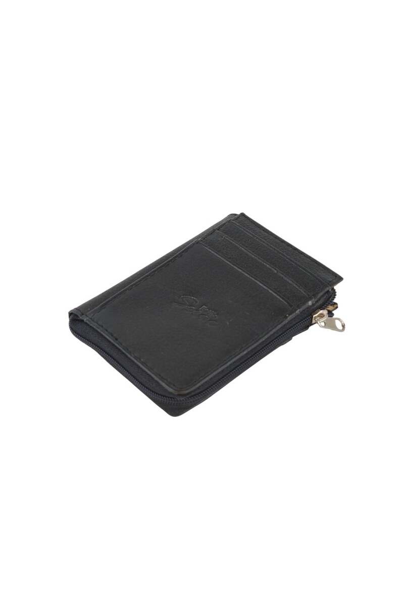 Portatarjetas de Cuero Genuino con Cremallera: Organización Segura y Tamaño de Bolsillo Negro