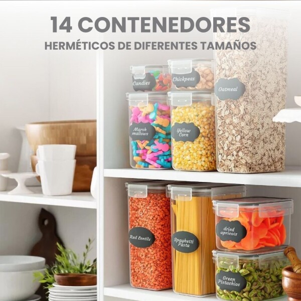 Juego de 14 Recipientes Herméticos IMBACK – Contenedores Apilables con Etiquetas Juego de 14 Recipientes Herméticos IMBACK – Contenedores Apilables con Etiquetas