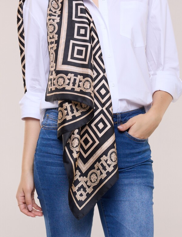 Pashmina Saten Print NEGRO/BEIGE