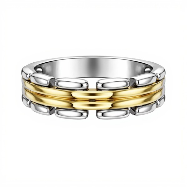 Anillo Labrado - Plata y Oro- Sin Piedra-AN5979 sinpiedra