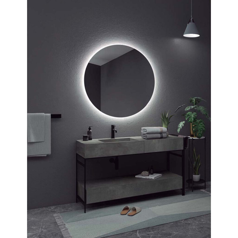 Espejo Redondo Con Luz Led Sin Marco 50cm Diametro Tactil Blanco