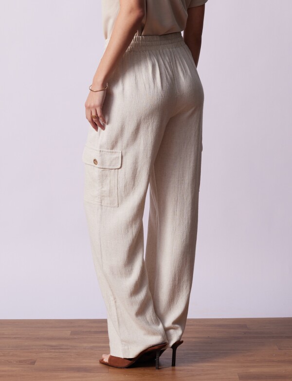 Pantalon Cargo Lino BEIGE CLARO
