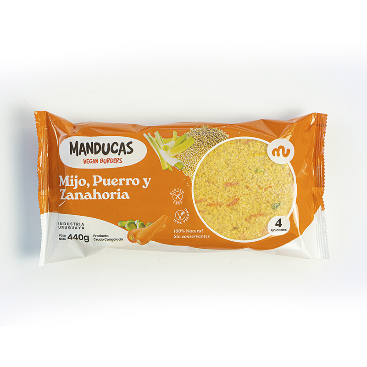Hamburguesas mijo, puerro y zanahoria x4 unidades Manducas 