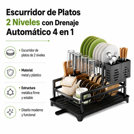 Set Utensilios Cocina 19Pz + Escurridor 2Niv Drenaje Autom Gris