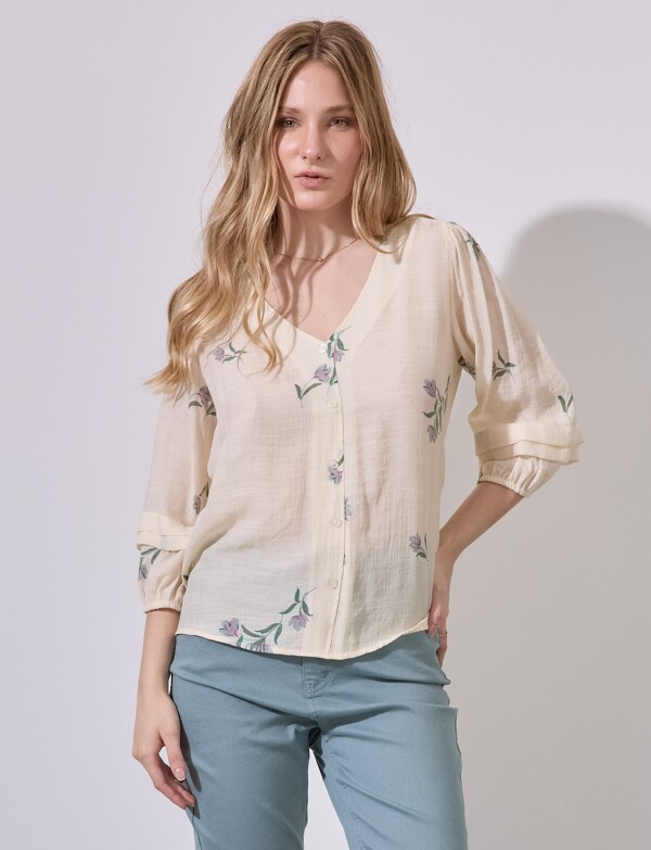 Blusa Gasa Botones BEIGE/MULTI