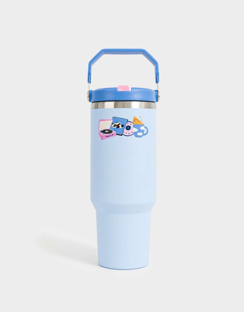 Vaso Alto Término De Acero Inoxidable De 900ml Con Manija - Azul Celeste 