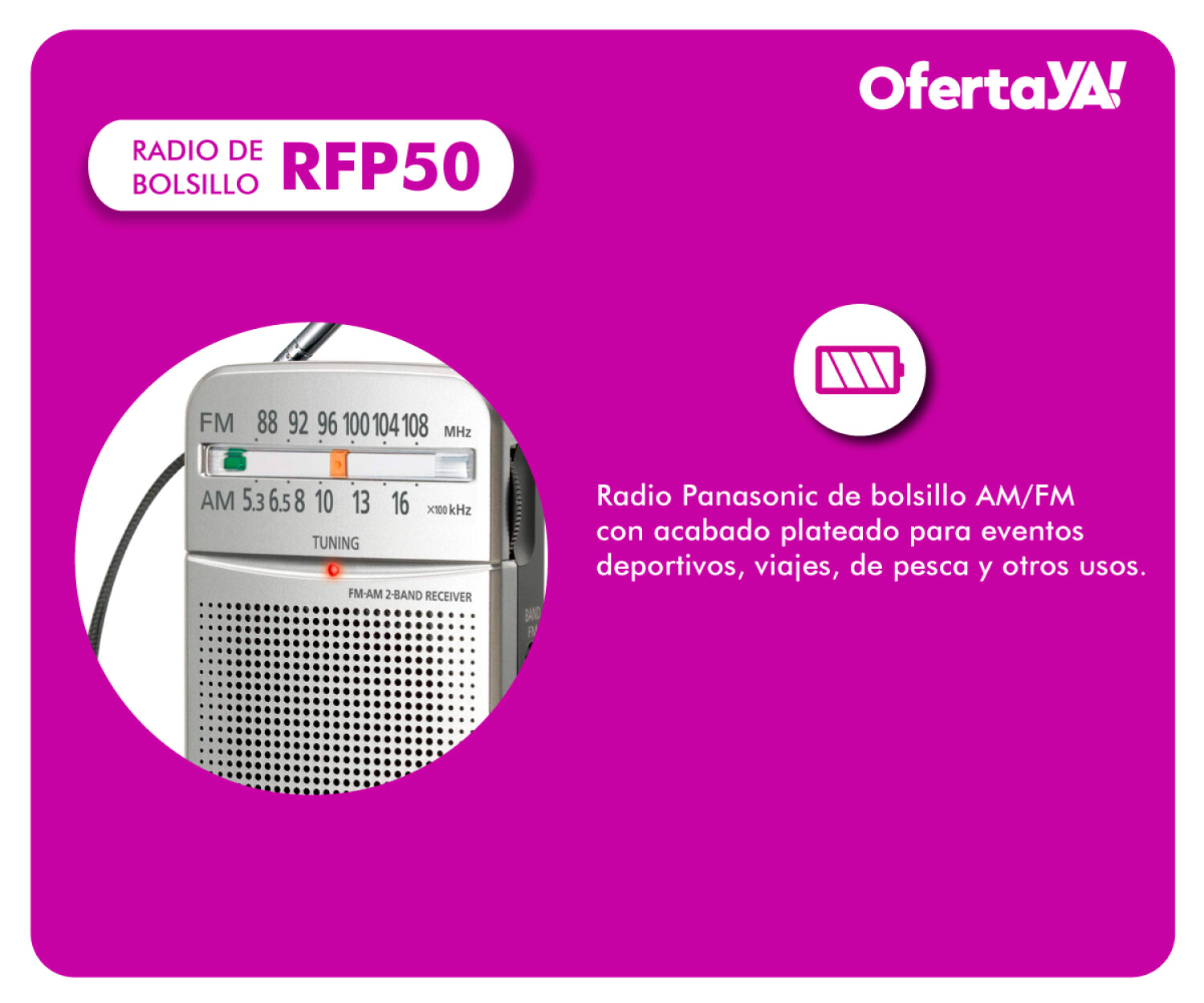 Radio Portátil Panasonic de Bolsillo AM FM 68 Horas de Autonomía