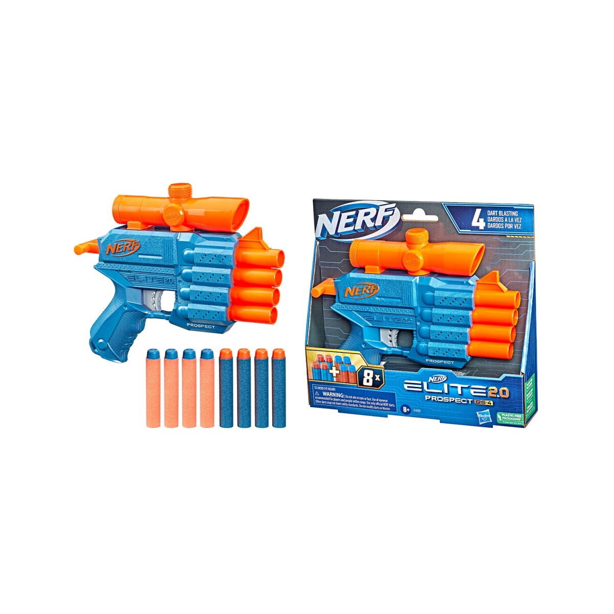 Lanzador de dardos Nerf Elite 2.0 Prospect QS-4 + 8 dardos 