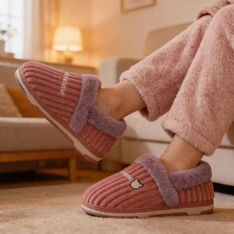 Pantuflas Peluche Unisex Antidesliz Suela Gruesa Invierno Rosa
