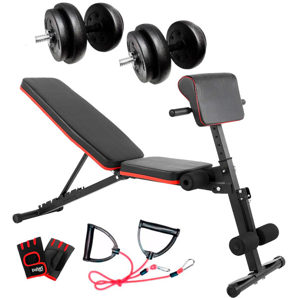 BANCO ABDOMINAL MULTIFUNCION+2 MANCUERNAS+20KG Cmb000622