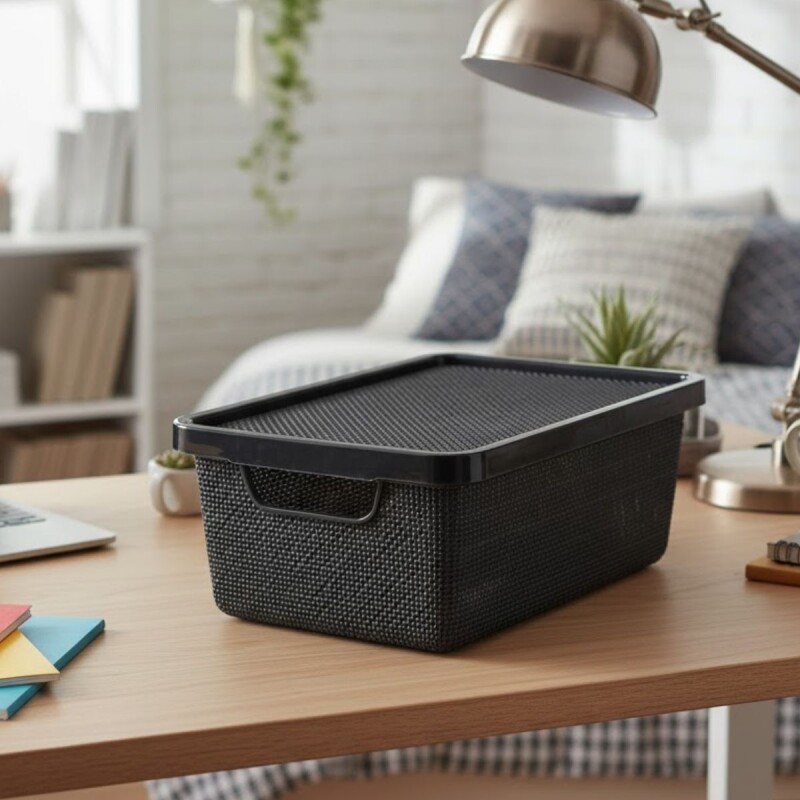 Set x10 Cajas organizadoras con tapa 6 lts NEGRO
