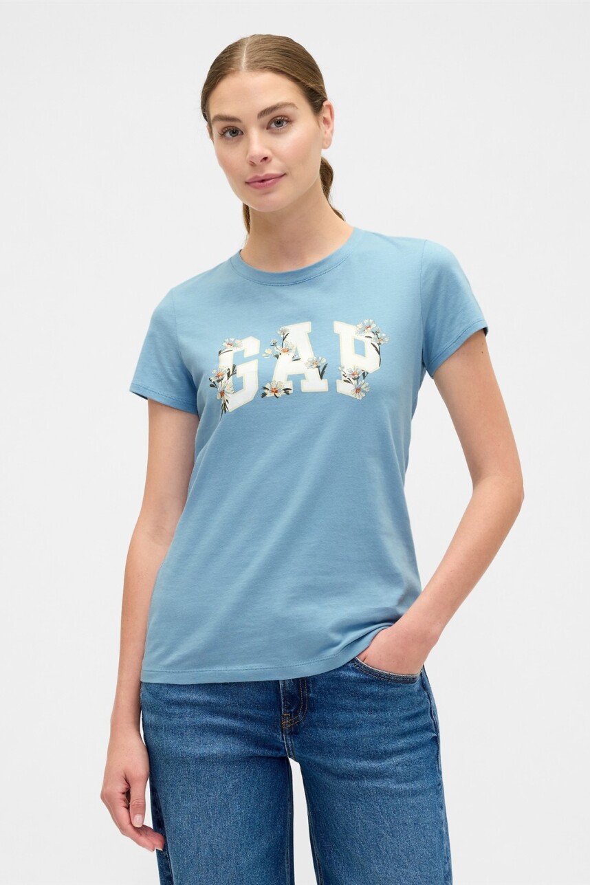 Remera Logo Gap Manga Corta Mujer Blue Stone