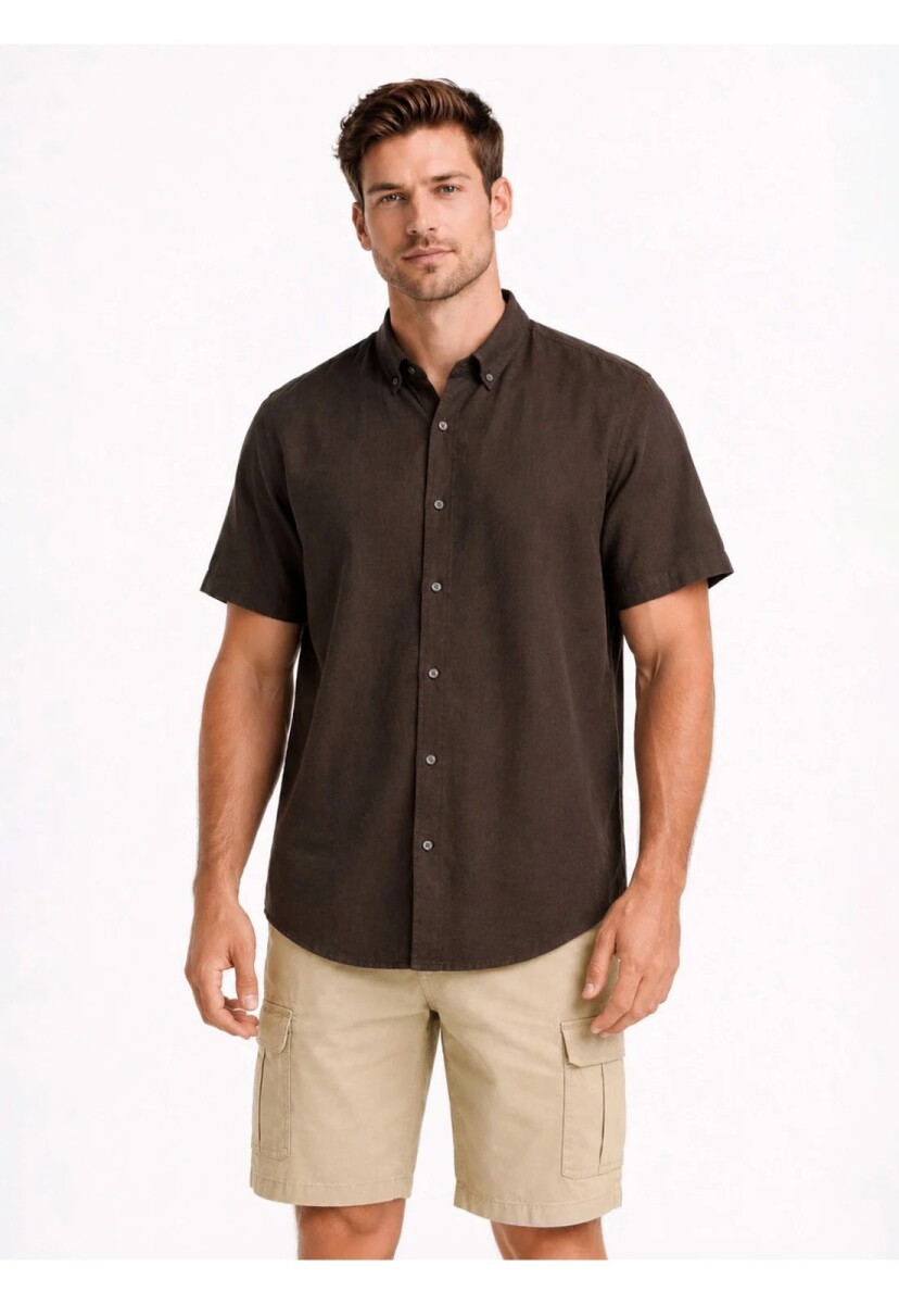 Camisa Arrow Manga Corta Lino Algodòn - Café 