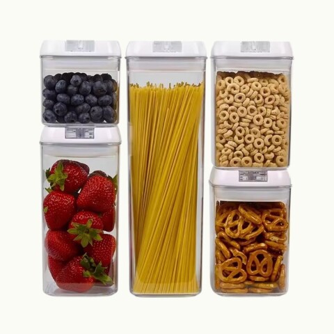 Juego de 5 Recipientes Herméticos Apilables Tarros Frascos Contenedores Apto Alimentos Tapa Blanca Juego de 5 Recipientes Herméticos Apilables Tarros Frascos Contenedores Apto Alimentos Tapa Blanca
