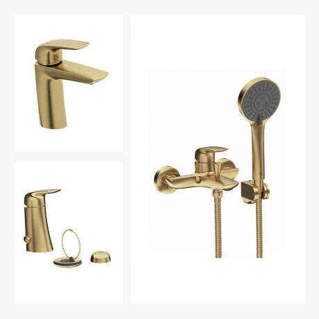 Juego De Griferia Incluye Lavatorio Bajo Bidet Y Ducha Exterior Con Telefono Y Flexible DORADO-BRUSHED GOLD