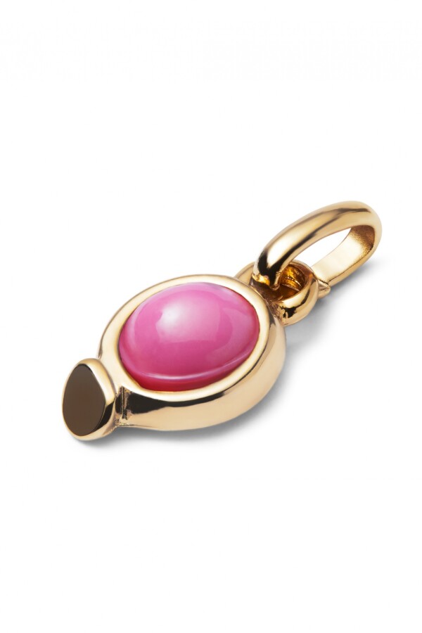 CHARM BAÑADO EN ORO 18K CON PIEDRA ROSA. Charm