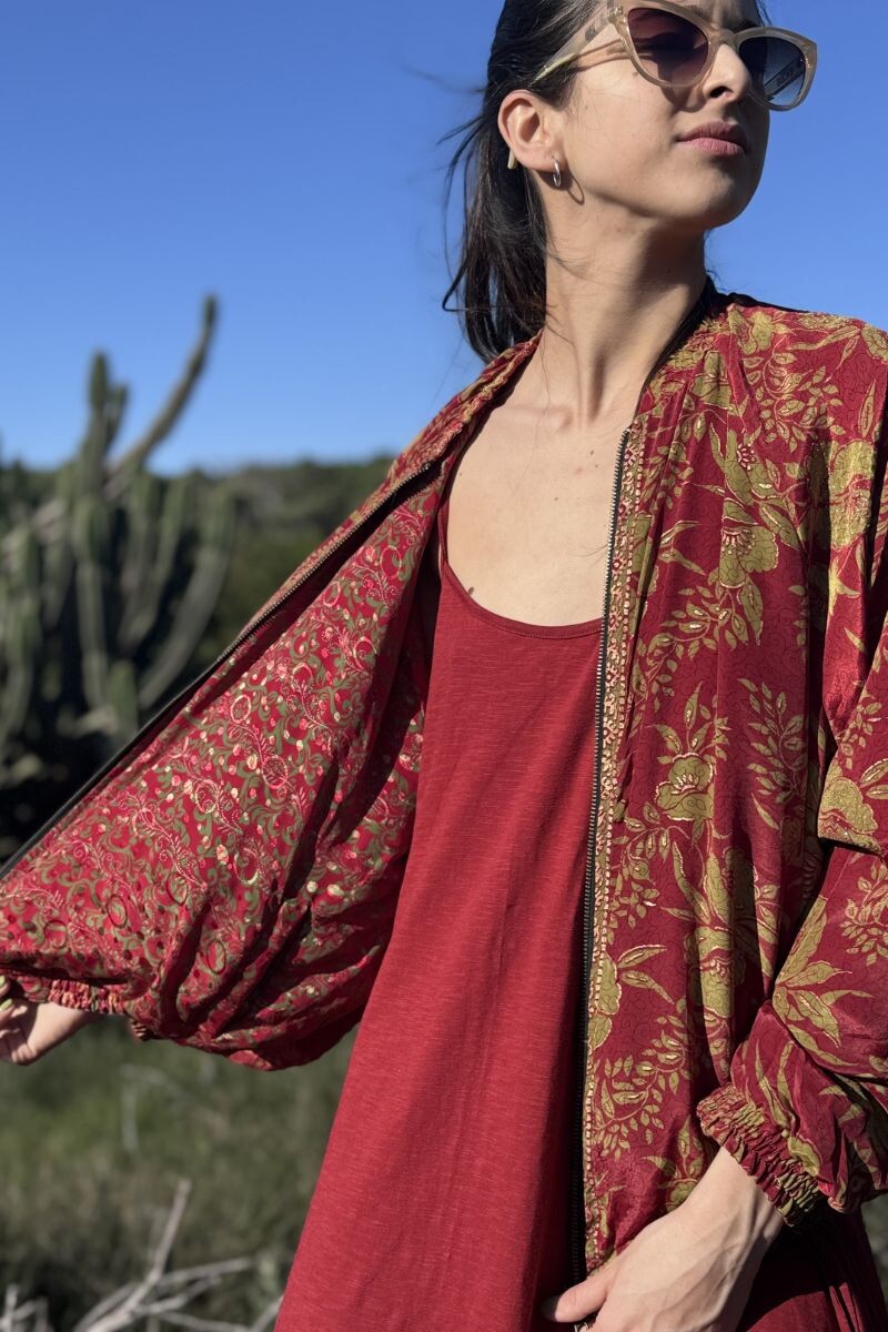 Campera bomber de seda Rojo y verdes