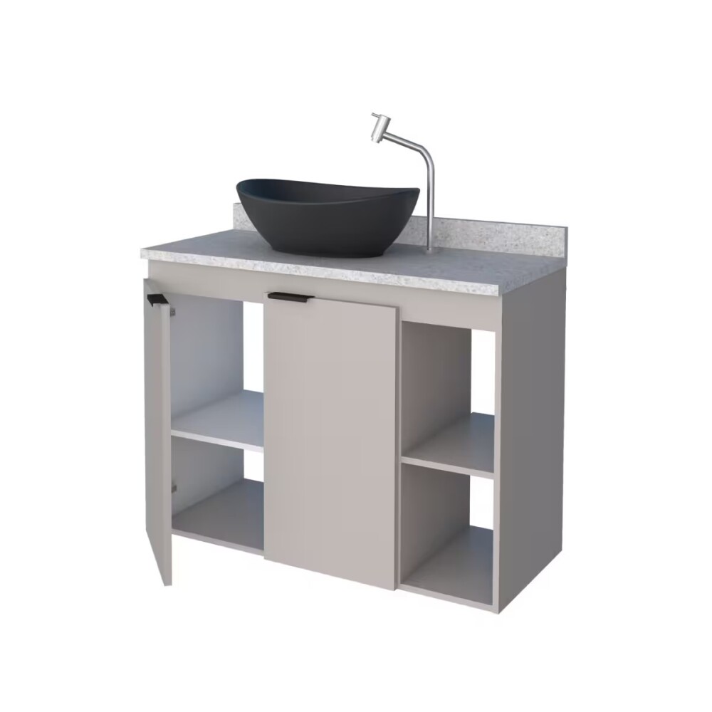 Mueble de baño suspendido Aster beige 80 cm mesada granito blanco sin bacha Mueble De Baño Suspendido Aster Beige 80 Cm Mesada Granito Blanco Sin Bacha