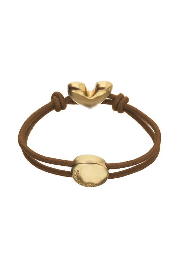 PULSERA DE HILO ELÁSTICO MARRÓN CON CORAZÓN BAÑADO EN ORO 18K Pulsera