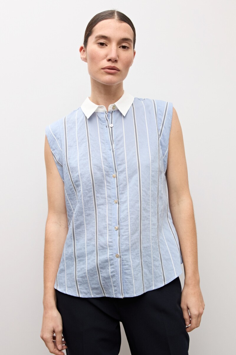 Camisa rayada sin mangas celeste