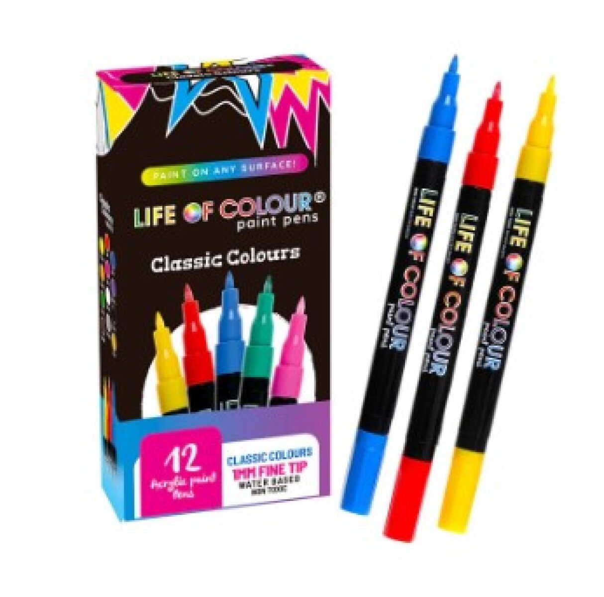 Marcadores Acrilico 1mm - x12 Clasicos Life Of Colour - Marcadores Acrilico 1mm - X12 Clasicos Life Of Colour 