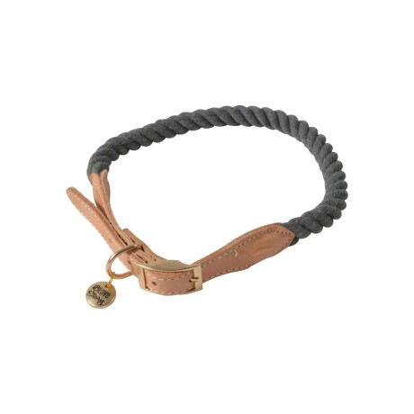 COLLAR AJUSTABLE MASCOTA SMALL CUERO-Y-ALGODON GRIS CUERDA