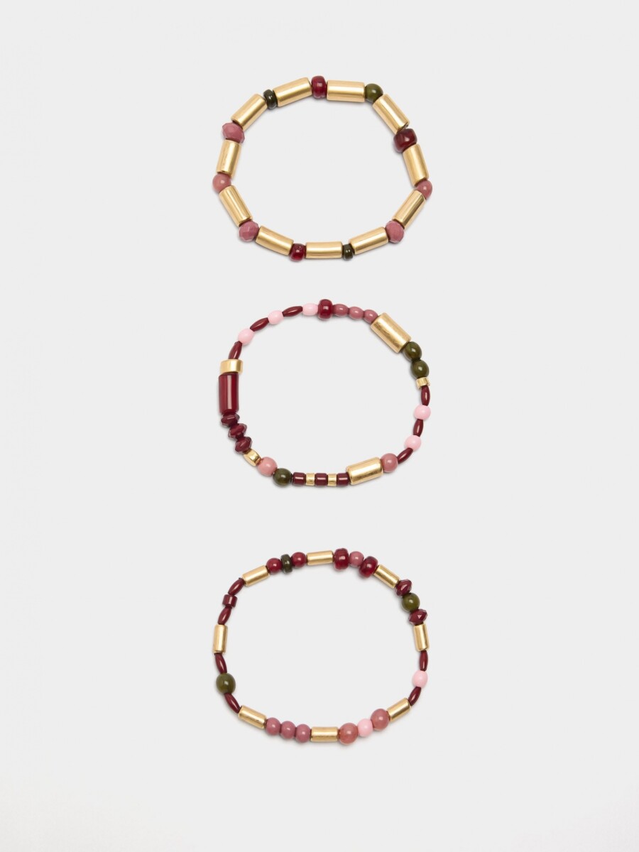 Set De Pulseras Elásticas Cuentas Efecto Piedra multicolor
