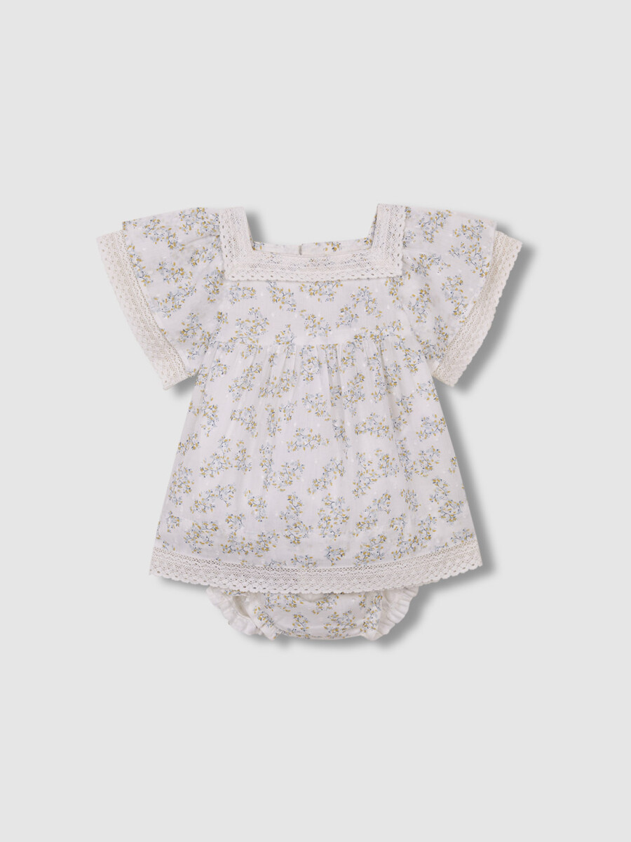 Vestido De Plumeti Estampado Blanco Roto