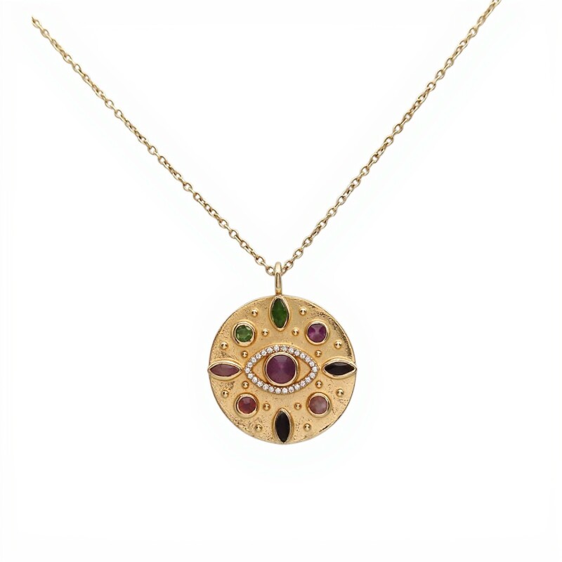 Conjunto Kali-Plata rodinada 925 con micra oro 18 k-Turmalinas multicolor y Topacio blanco-CJ2005 conpiedra