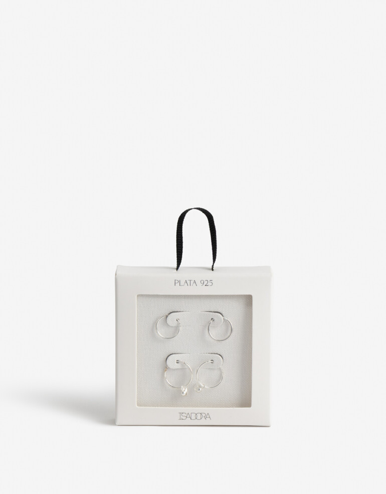 Aros Argollas Set Metal Set De Argollas Plata 925 - Plateado