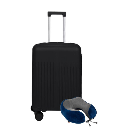Set Valija Mediana Rígida + Almohadón Cervical Memoria Azul Negro