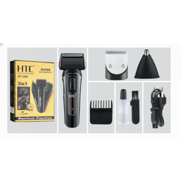 Afeitadora Cortadora De Pelo Barba inalámbrica HTC 3 En 1 Color Negro