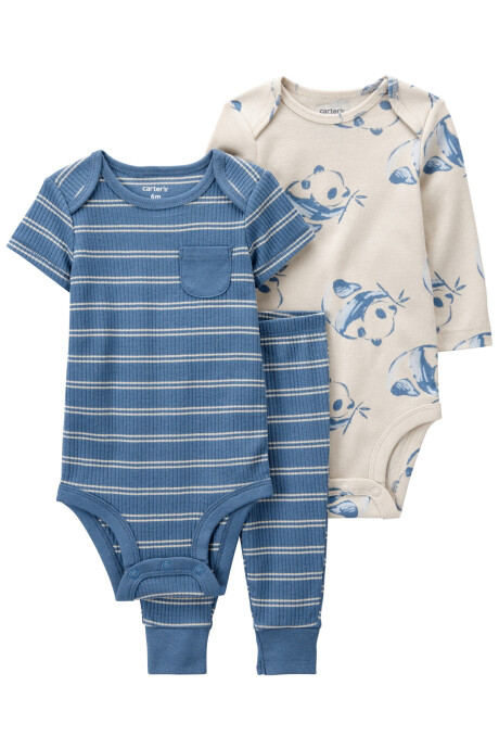 Set tres piezas pantalón y bodies de algodón diseño panda Set tres piezas pantalón y bodies de algodón diseño panda