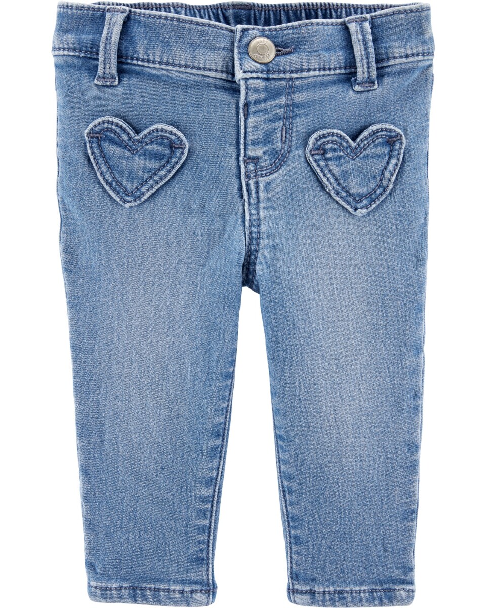 Pantalón de jean elastizado con bolsillos corazón 