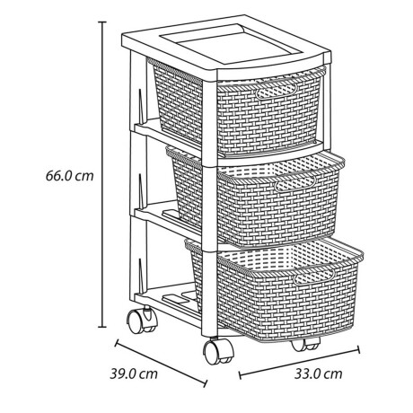 Cajonero de plástico Rimax estilo Rattán con 3 cajones, estante superior y rueditas Blanco