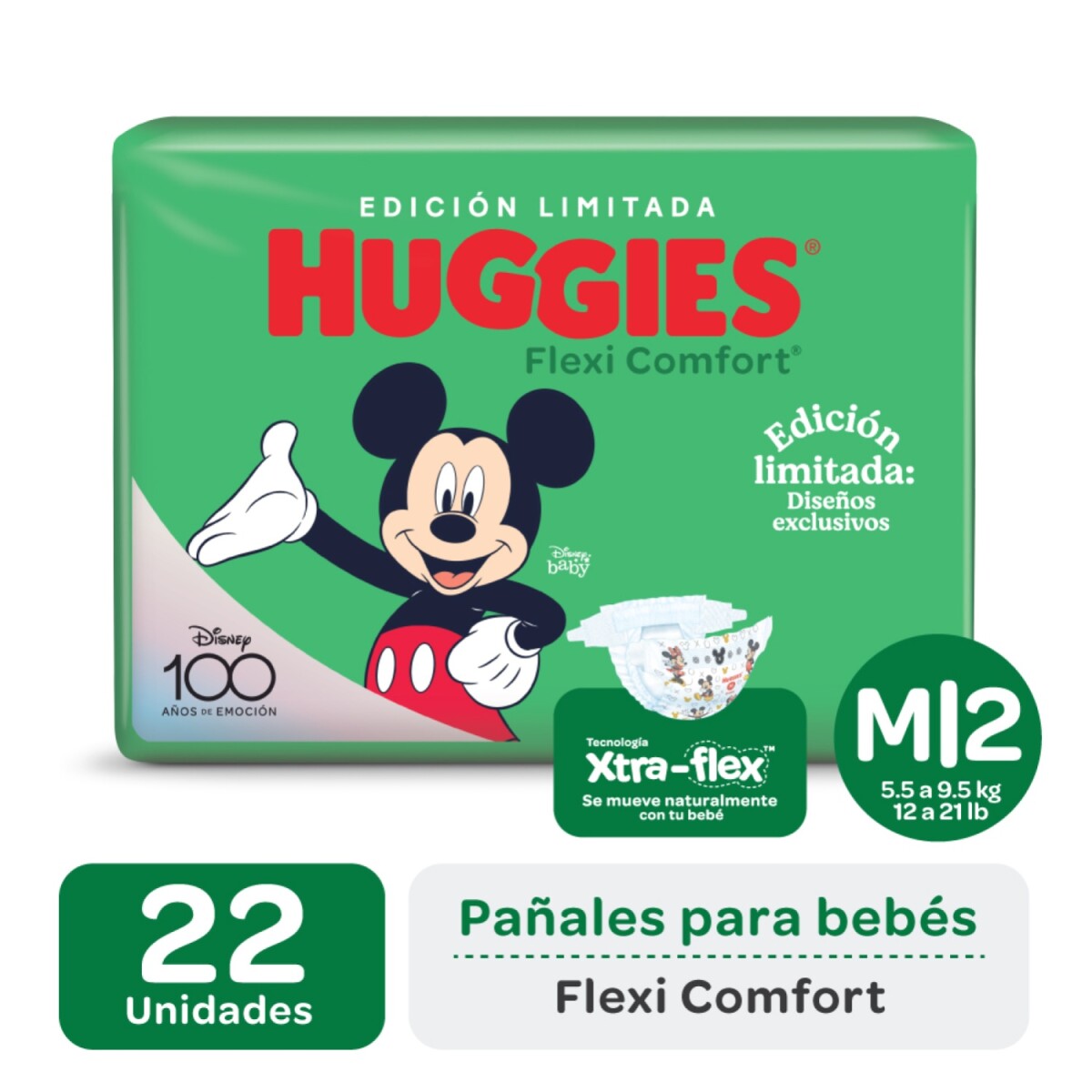 Pañales Huggies Flex Comfort M Maxi Disney 22 Unidades 