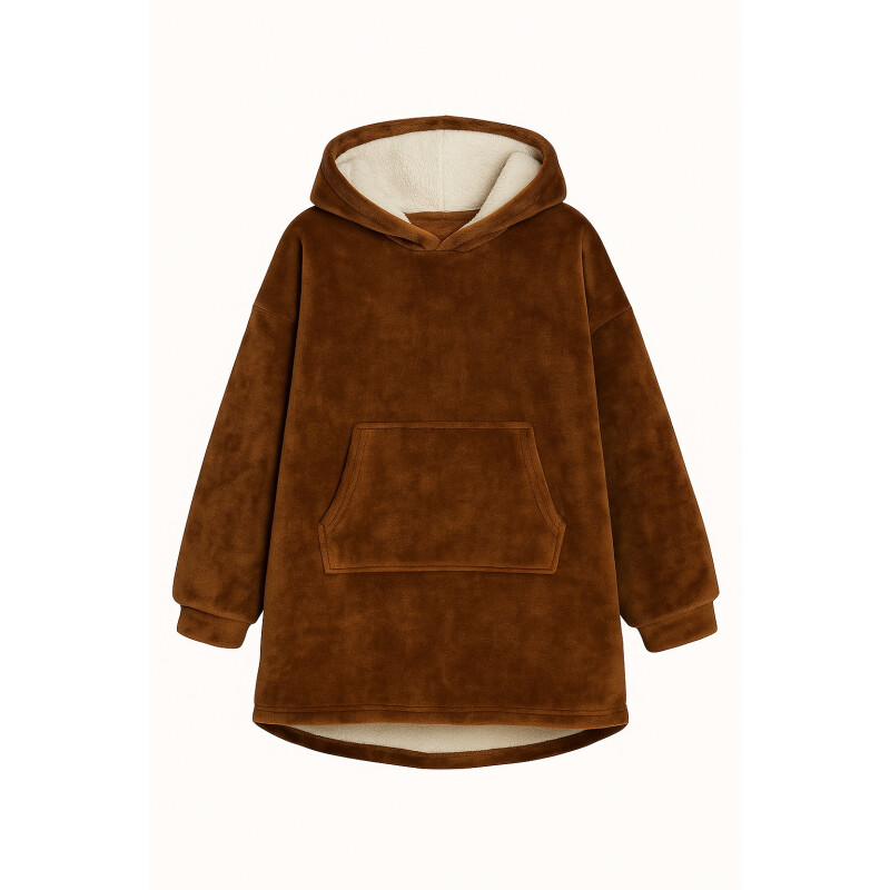 Buzo Manta Con Capucha Polar y Corderito unisex Marrón