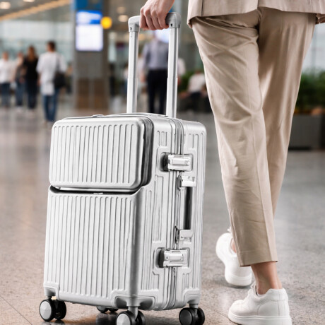 Valija carry on rígida con bolsillo delantero Gris