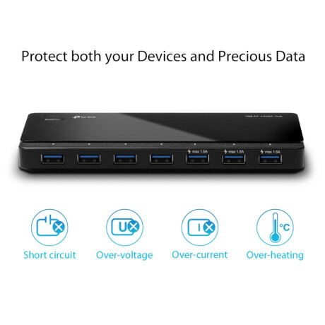 Tp-link - Hub USB Tapo UH700. Multiples Protecciones. Indicador Led. X7 Puertos USB 3.0. Color Negro 001
