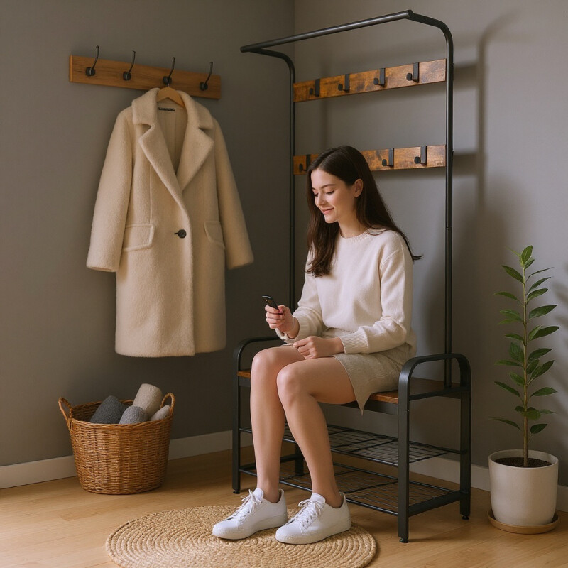 Perchero despojador, recibidor en Hierro y MDF Sin Color