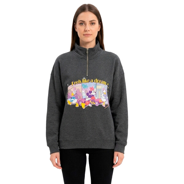 Buzo Disney 1/2 Cierre Dama ( Half Zip ) de Mujer - MIIAFW24501 Gris Oscuro