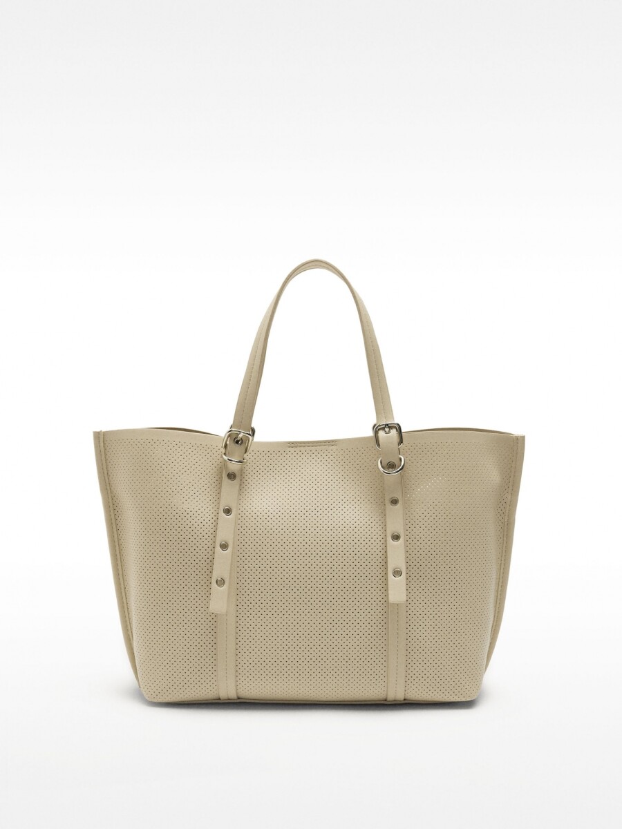Bolso Shopper Perforado Con Bolso Extraíble crudo
