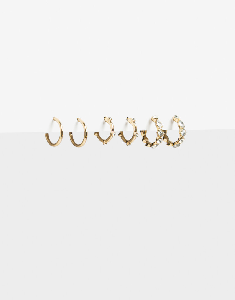 Aros Argollas Set Strass Set De Argollas Con Strass - Dorado
